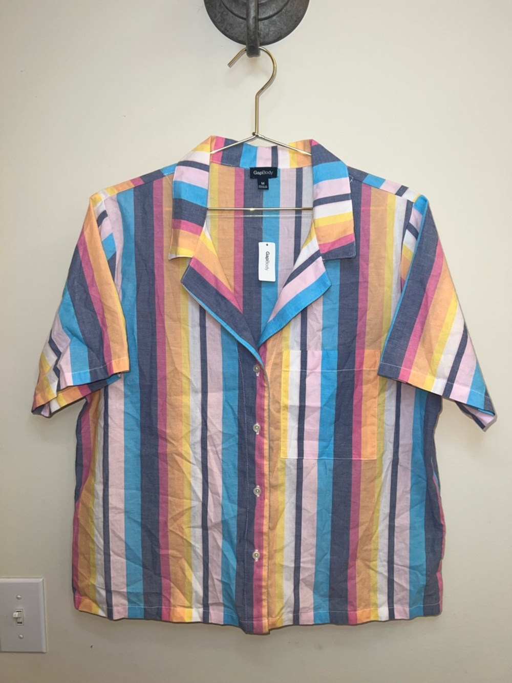 GapBody Striped Button Front Shirt Medium Multicolor Short Sleeve Blouse NWT